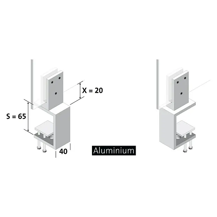 Room Plaza Klemmfuß inklusive Glashalter - 80 x 40 mm, Spannweite: 65 mm, Silber, Passend für: Room Plaza Hygieneschutzglas