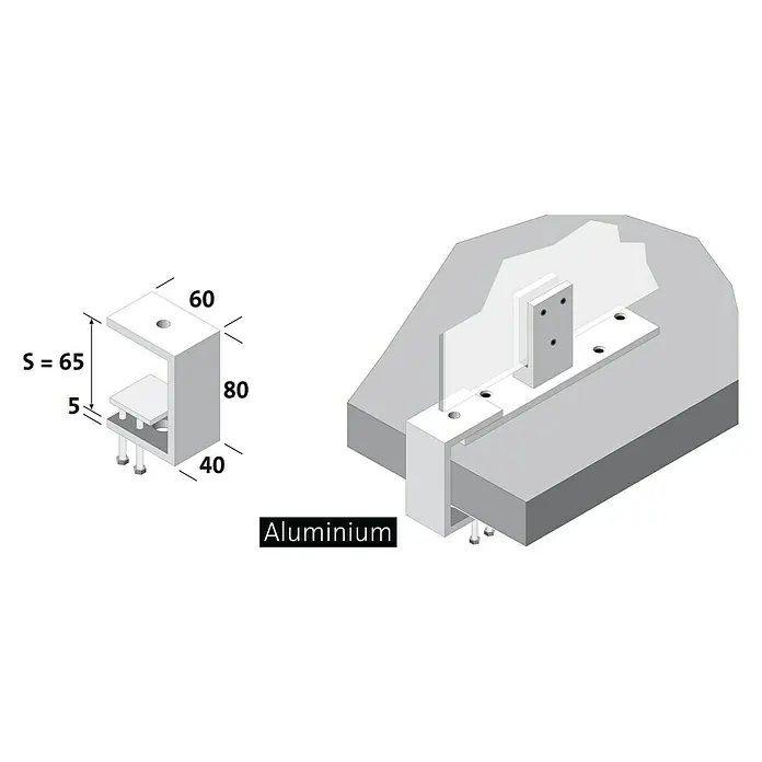 Room Plaza Klemmfuß - 80 x 40 mm, Spannweite: 65 mm, Silber, Passend für: Room Plaza Hygieneschutzglas