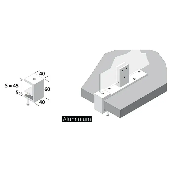 Room Plaza Klemmfuß - 60 x 40 mm, Spannweite: 45 mm, Silber, Passend für: Room Plaza Hygieneschutzglas