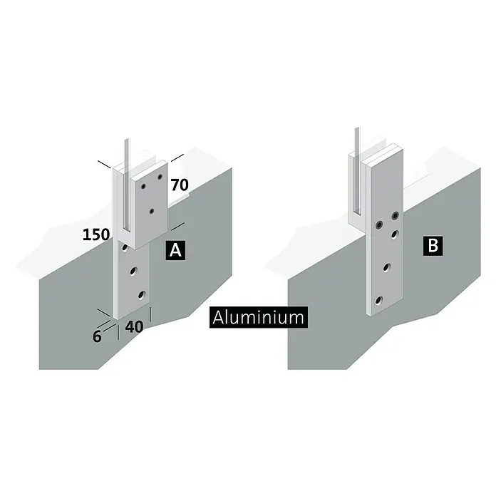 Room Plaza Thekenhalter - 150 x 40 mm, Silber, Passend für: Room Plaza Hygieneschutzglas - Detailaufnahme