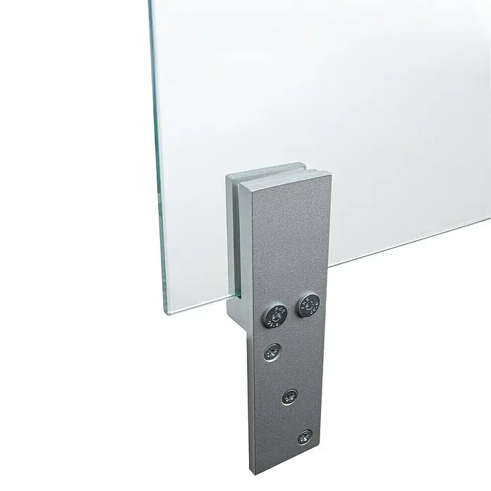 Room Plaza Thekenhalter - 150 x 40 mm, Silber, Passend für: Room Plaza Hygieneschutzglas - Detailaufnahme
