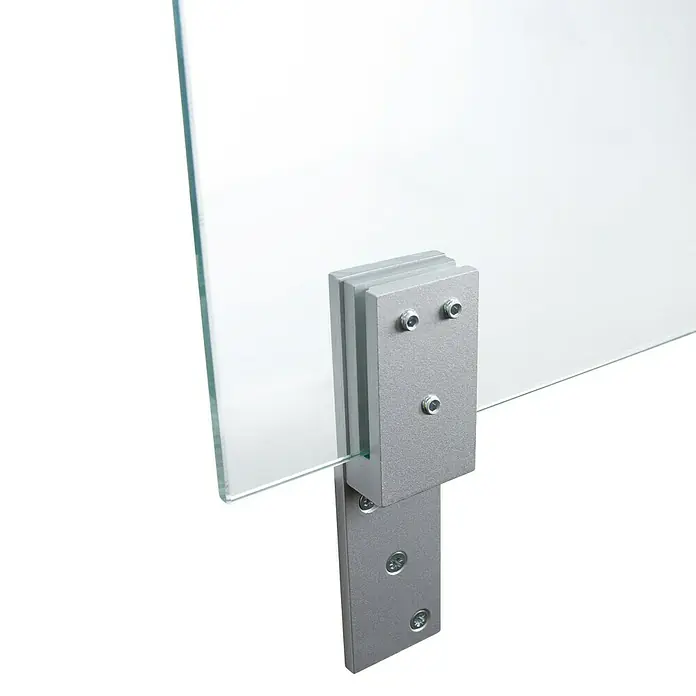 Room Plaza Thekenhalter - 150 x 40 mm, Silber, Passend für: Room Plaza Hygieneschutzglas - Detailaufnahme