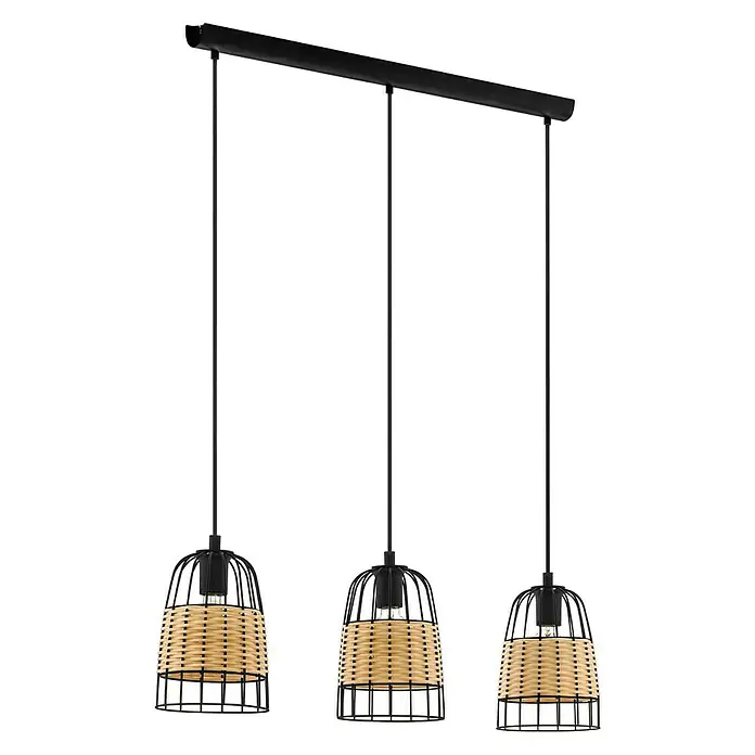 Eglo Anwick Pendelleuchte - 180 W, L x B x H: 88 x 18 x 110 cm, Schwarz/Braun, E27 - Vorderansicht