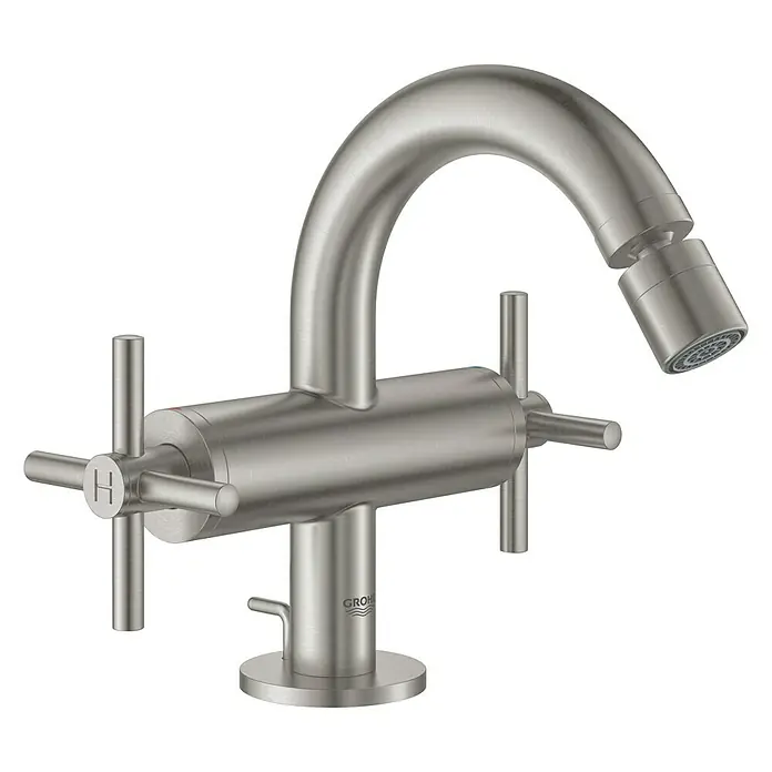 Grohe Atrio Bidetarmatur - Kreuzgriff, Supersteel, Matt - Rechte Seitenansicht