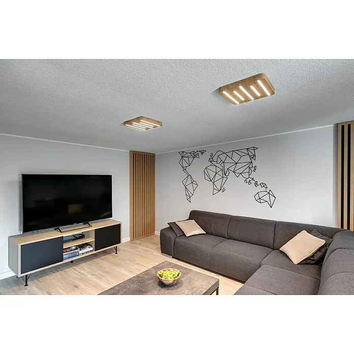 Spotlight LED-Deckenleuchte Neele - 19,5 W, L x B x H: 34 x 34 x 3,5 cm, Eiche, Warmweiß - Stimmungsaufnahme