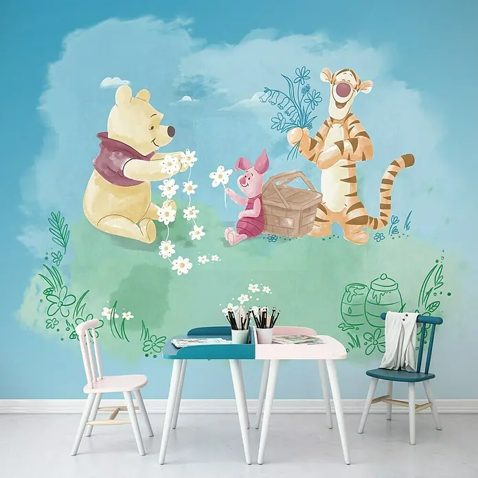 Komar Disney Edition 4 Fototapete Winnie Pooh Picnic - 6 -tlg., B x H: 300 x 280 cm, Vlies - Stimmungsaufnahme