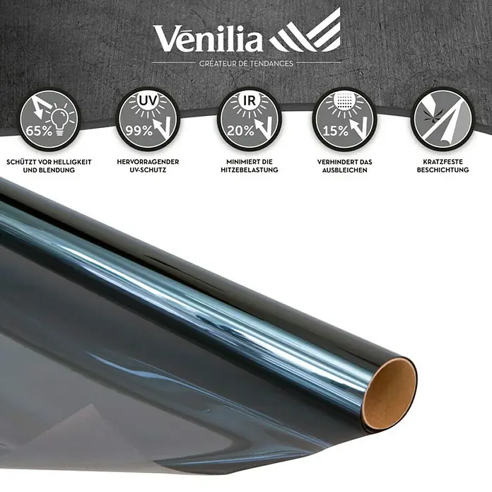 Vénilia Fensterfolie Hitzeschutz - 2 m x 92 cm, Schwarz, Selbstklebend