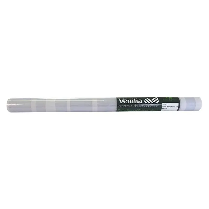 Vénilia Klebefolie Vitrostatic Streifen - 1,5 m x 45 cm, Transparent, Selbstklebend