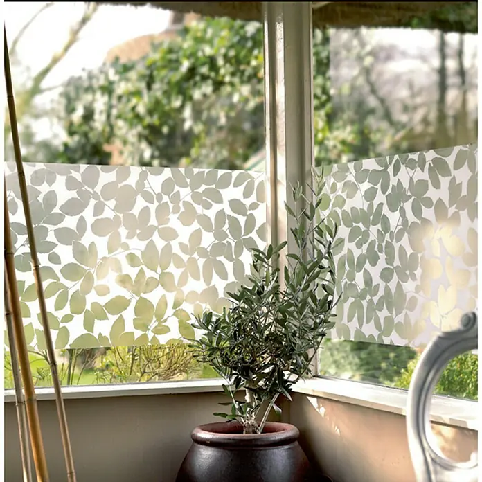 Vénilia Klebefolie Vitrostatic Blätter - 1,5 m x 67,5 cm, Transparent, Selbstklebend