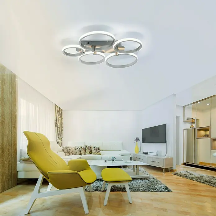 LeuchtenDirekt LED stropna svjetiljka Johanna - 48 W, D x Š x V: 66 x 55 x 6,6 cm, Srebrne boje, Topla bijela