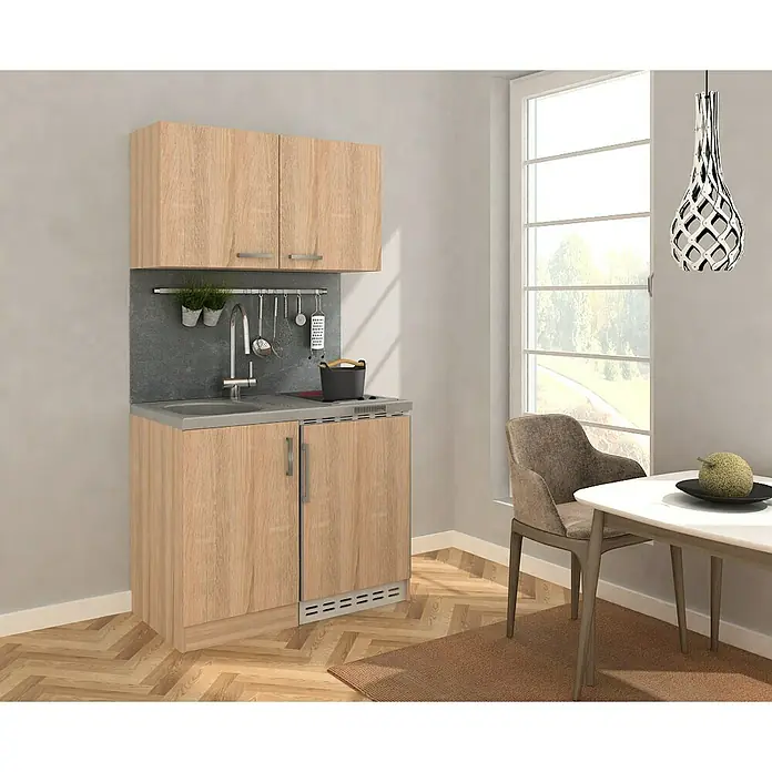Respekta Miniküche MK100ESESOSCSBO - Breite: 100 cm, Mit Glaskeramikkochfeld, Eiche Sonoma sägerau