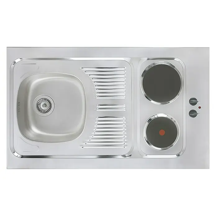 Respekta Miniküche MK100ESESOSSBO - Breite: 100 cm, Mit Duo-Kochmulde, Eiche Sonoma sägerau
