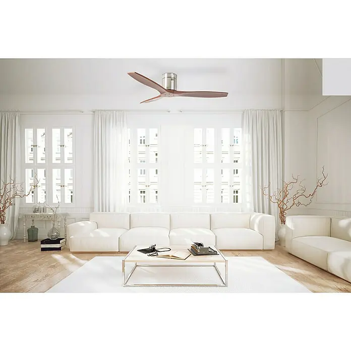 Leds-C4 Deckenventilator - 137 cm, Nickel satiniert, Holz Dunkel, 36 W