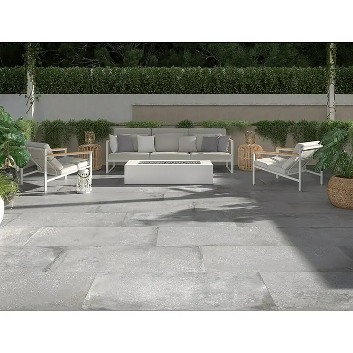 Pavimento porcelánico Origin - 60 x 120 cm, Acero, Rectificado, Efecto cemento