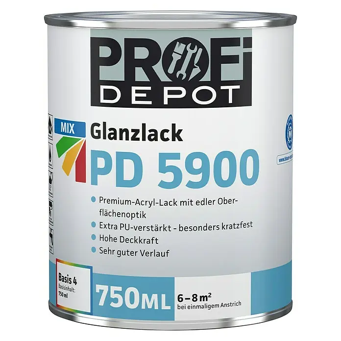Profi Depot PD Acryllack Glanzlack PD 5900 - Basismischfarbe, 750 ml, Glänzend - Vorderansicht