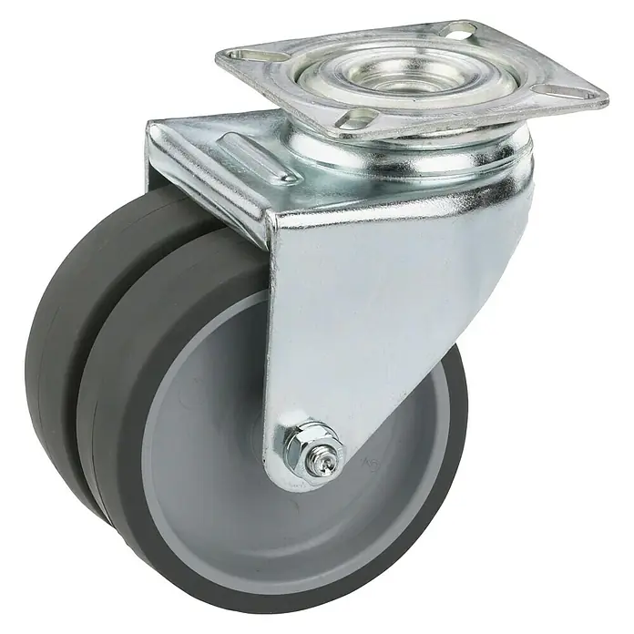 Dörner & Helmer Apparate-Doppelrolle - Durchmesser Rollen: 50 mm, Traglast: 80 kg, Gleitlager, Mit Platte - Linke Seitenansicht