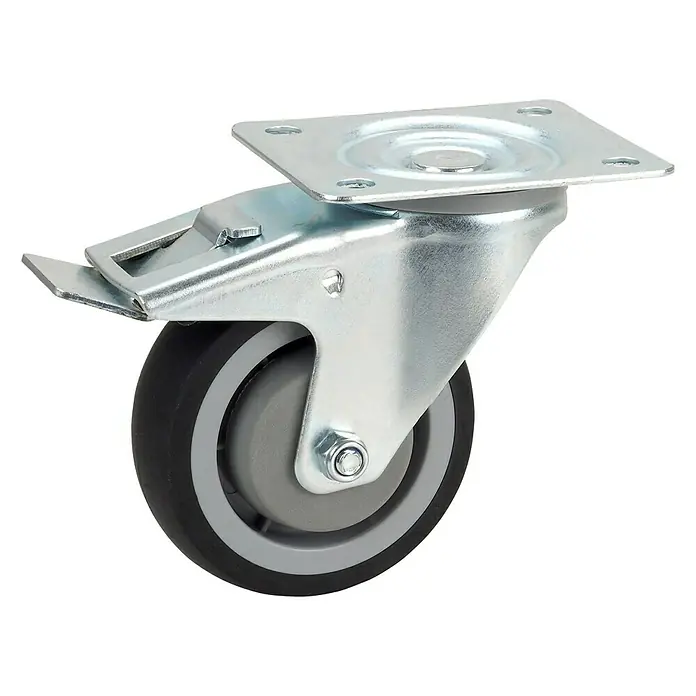 Dörner & Helmer Transportgeräterolle - Durchmesser Rolle: 100 mm, Traglast: 120 kg, Mit Platte und Feststeller - Linke Seitenansicht