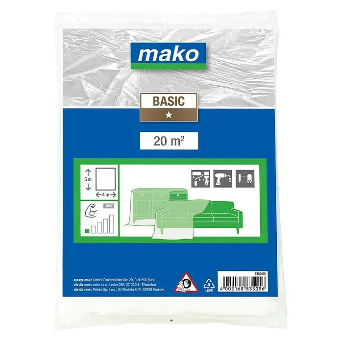 Mako Abdeckfolie Standard - 5 x 4 m, Standardstärke - Vorderansicht