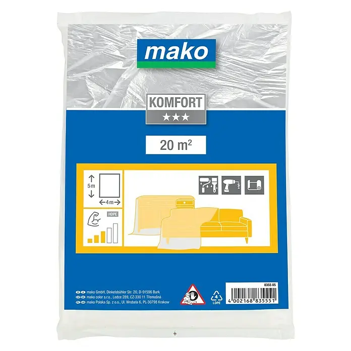 Mako Abdeckfolie Malerplane - 5 x 4 m, Mittelstark - Vorderansicht