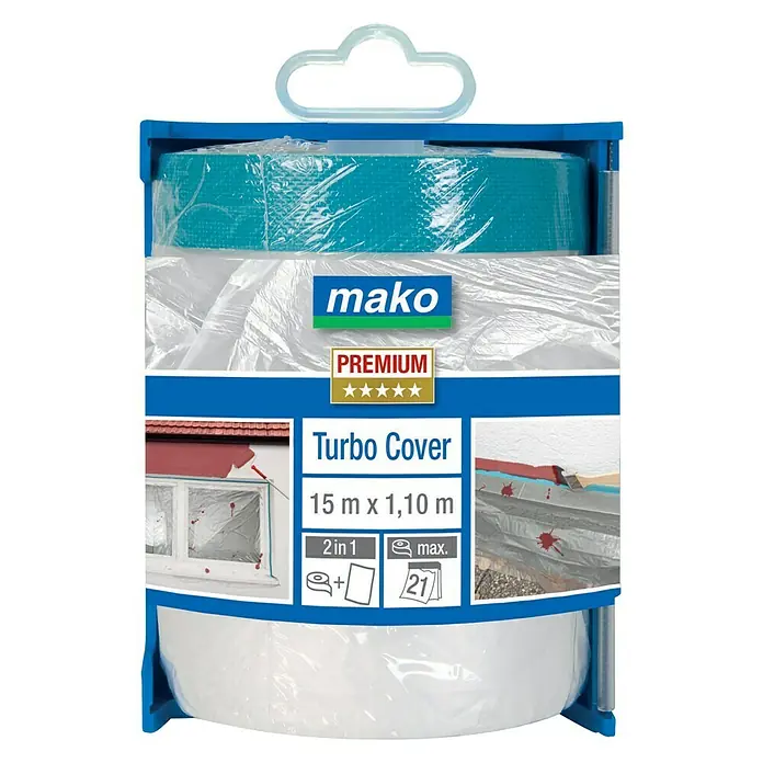 Mako Abdeckfolie Turbo Cover - Im Spender, 1,1 x 15 m, Einseitiger Gewebekleberand - Vorderansicht