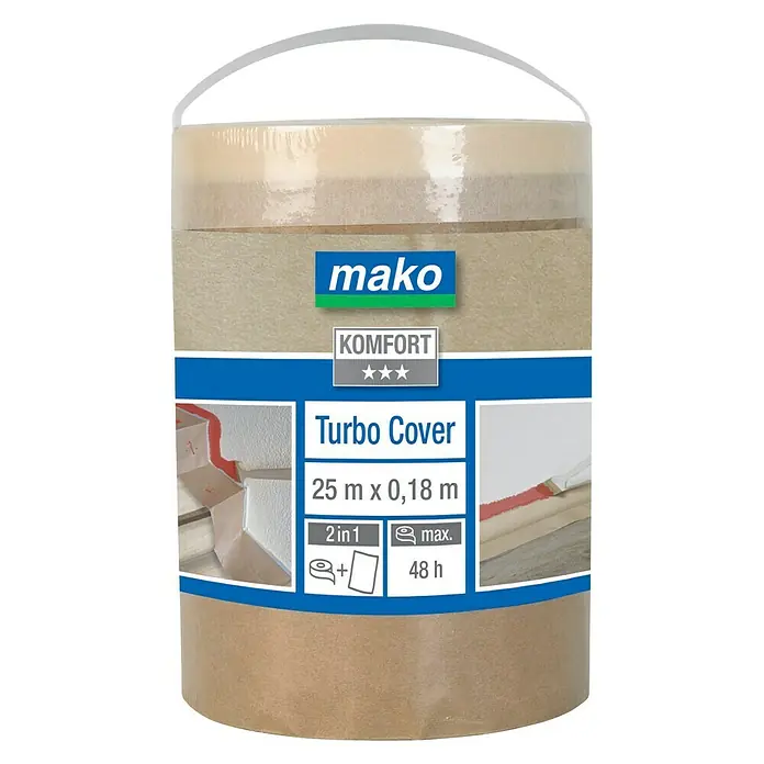 Mako Abdeckpapier Turbo Cover - Ersatzrolle, 25 m x 18 cm, Einseitiger Kreppkleberand - Vorderansicht