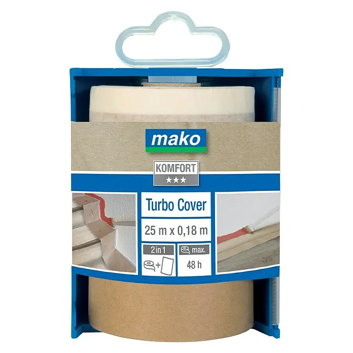 Mako Abdeckpapier Turbo Cover - Im Spender, 25 m x 18 cm, Einseitiger Kreppkleberand - Vorderansicht