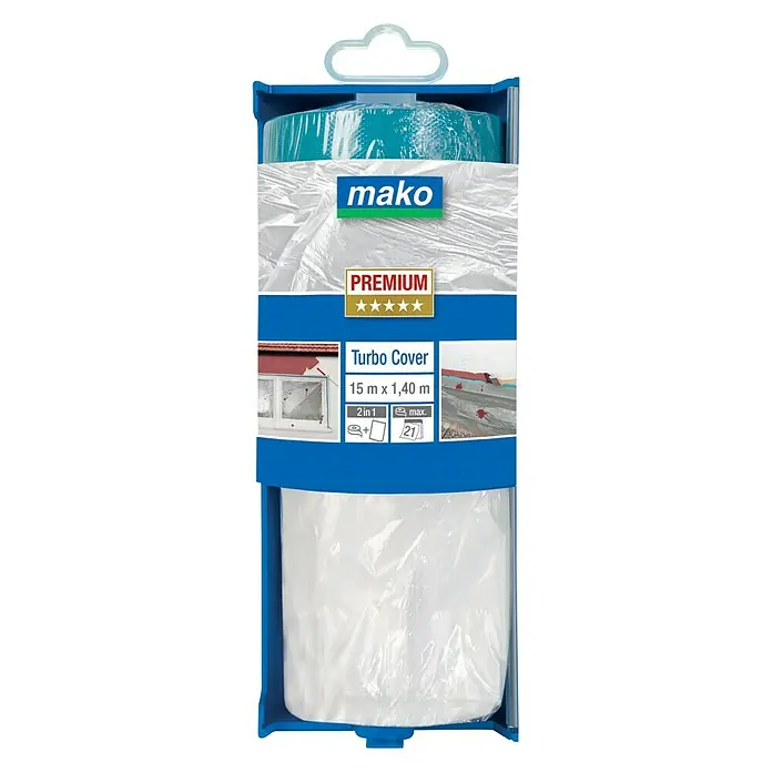 Mako Abdeckfolie Turbo Cover - Im Spender, 1,4 x 15 m, Einseitiger Gewebekleberand - Vorderansicht