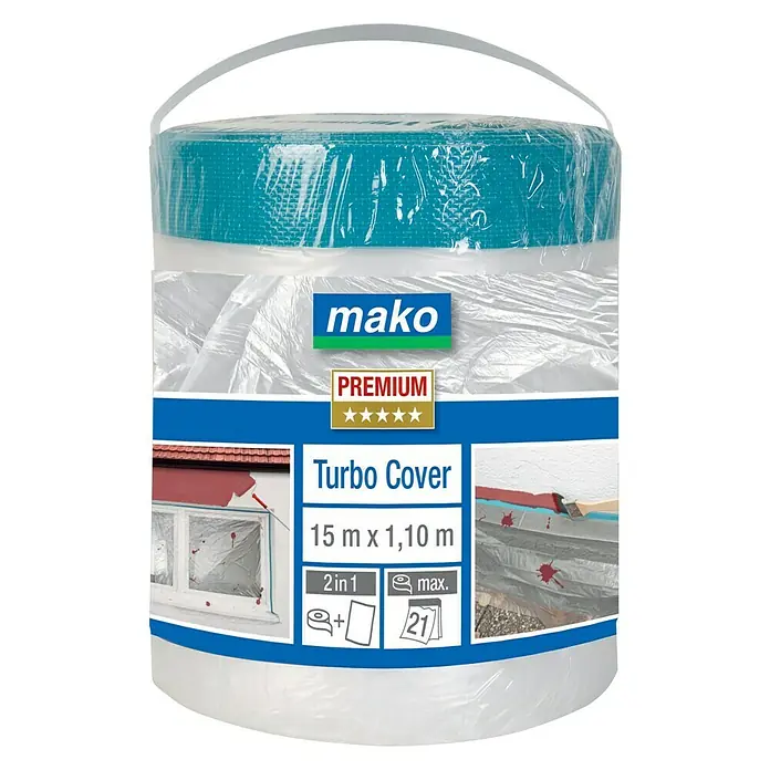 Mako Abdeckfolie Turbo Cover - Ersatzrolle, 1,1 x 15 m, Einseitiger Gewebekleberand - Vorderansicht