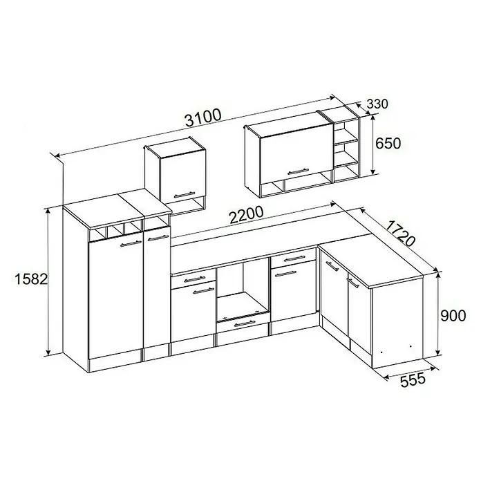 Respekta Winkelküche BEKBL310EGC - 172 x 310 cm, Grau