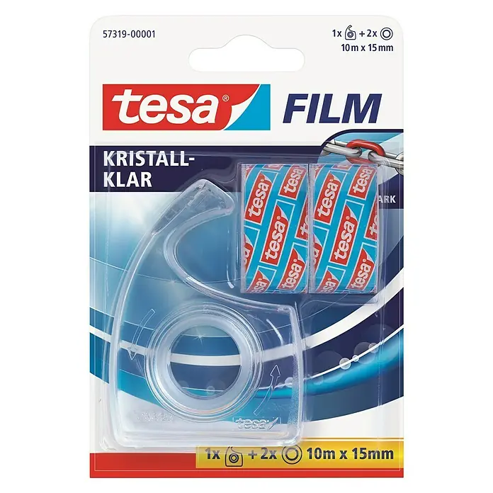 Tesa Abroller Easy-Cut - 1 x Kleinroller, 2 x Rolle 10 m x 15 mm - Vorderansicht