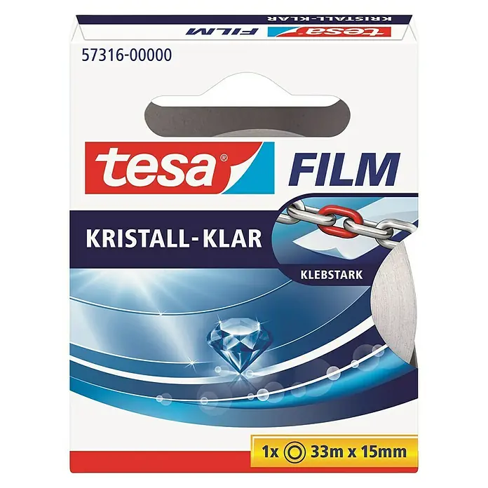 Tesa Film Klebefilm - Kristallklar, 33 m x 15 mm - Vorderansicht