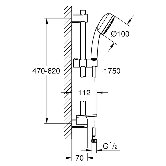 Grohe Brausegarnitur Vitalio Comfort 100 - Lochabstand: 47 cm - 62 cm, Art Strahl: Rain, Jetstrahl, Chrom, Anzahl Strahlarten: 2 Stk.