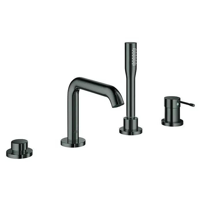 Grohe Essence Wannenrandarmatur - 4-Loch, Hard Graphite, Glänzend - Linke Seitenansicht