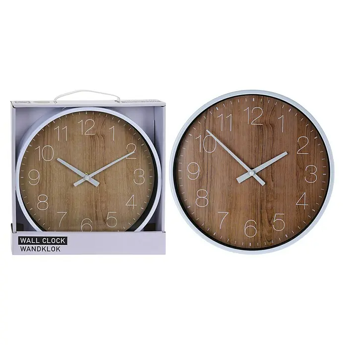 Okrugli zidni sat - Smeđa-srebrna, Promjer: 25 cm - Pogled sprijeda