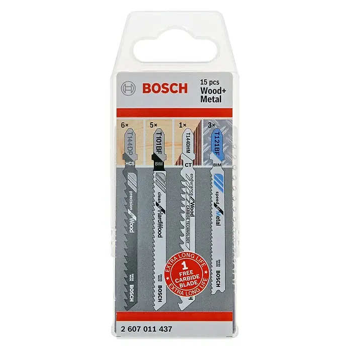 Bosch Stichsägeblatt-Set Wood and Metal - Holz, 15 -tlg., T-Schaft - Vorderansicht