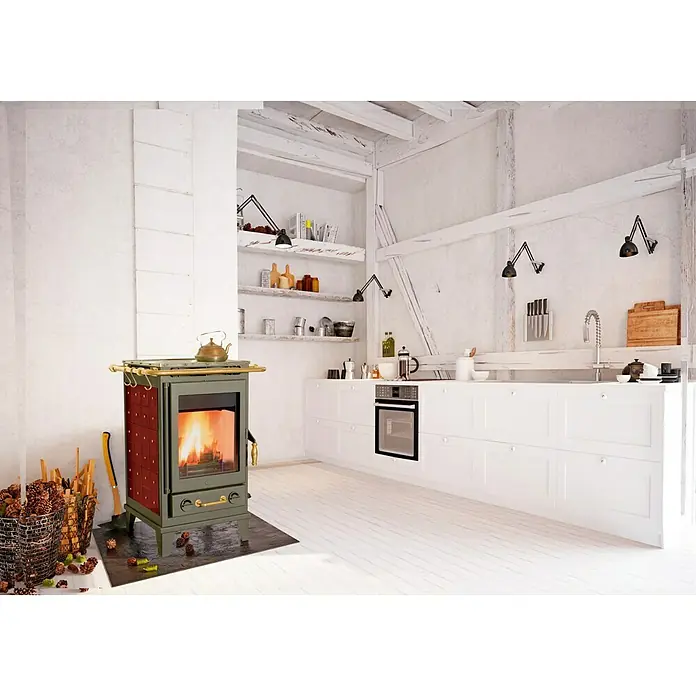 Fireplace Kaminofen Florenz - 7 kW, Raumheizvermögen: 126 m³, Verkleidung: Keramik, Schwarz/Bordeaux