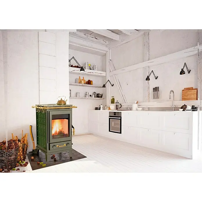 Fireplace Kaminofen Florenz - 7 kW, Raumheizvermögen: 126 m³, Verkleidung: Keramik, Schwarz/Grün
