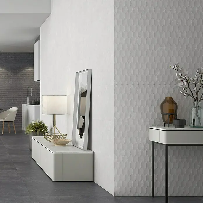 BHS Showroom Revestimiento cerámico Face 3D - 30 x 90 cm, Gris, Rectificado, Efecto piedra