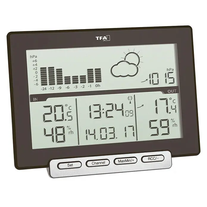 TFA Estación meteorológica con pantalla y sensor - Digital, Negro, 4,7 x 15,7 x 11,7 cm