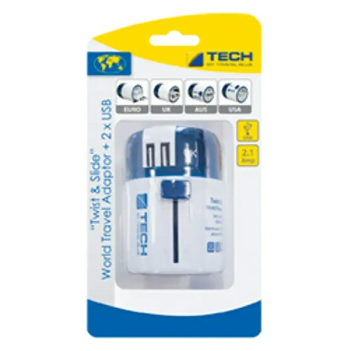 Adaptador de viaje universal con USB - Blanco