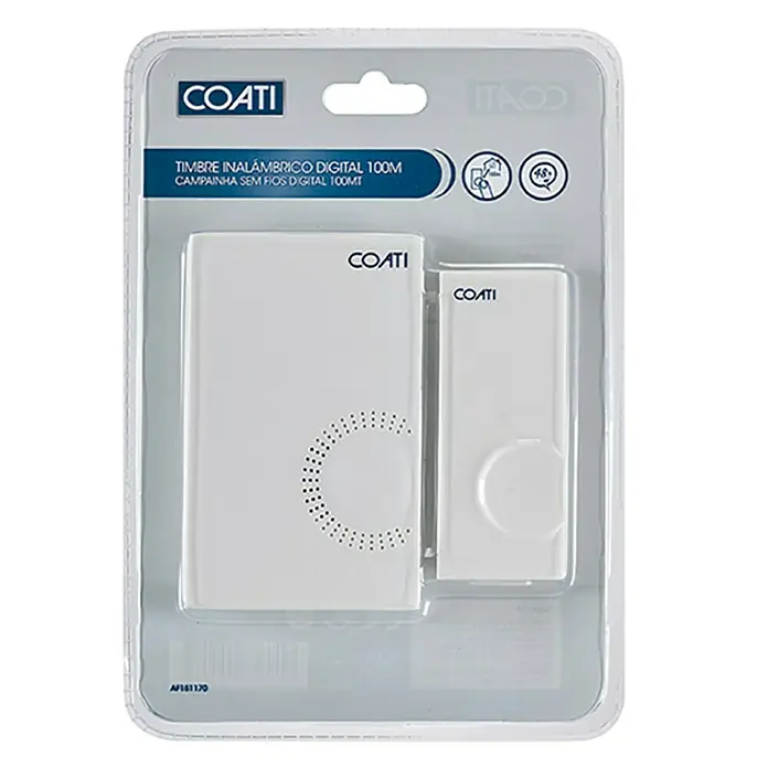 Coati Juego de timbre inalámbrico - 100 m, 25 dB - 85 dB, Funciona con pilas, IP44