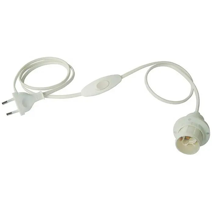Electraline Portalámparas de cuerda con interruptor - Blanco, E14, 150 cm