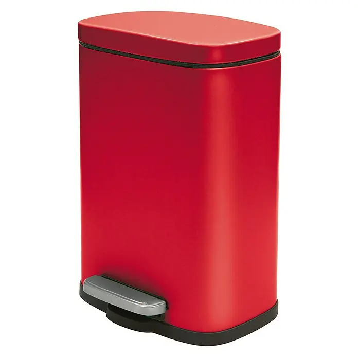 Spirella Cubo con pedal Akira - 5 l, Rojo, Rectangular, Acero inoxidable