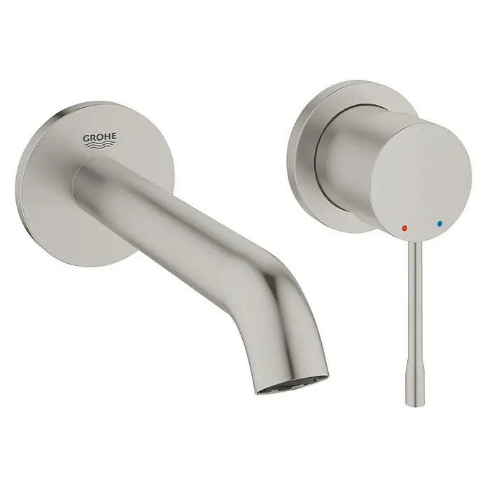 Grohe Essence Wand-Waschtischarmatur M - 2-Loch, Supersteel, Matt - Vorderansicht