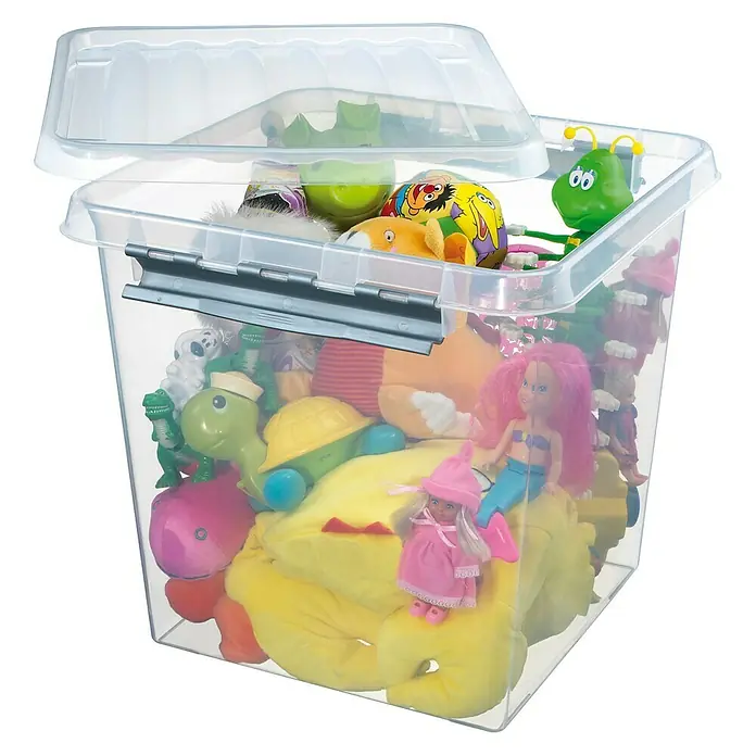 Sunware Aufbewahrungsbox Q-Line - L x B x H: 40 x 40 x 40 cm, Kunststoff, Transparent, Farbe Griff: Schwarz - Anwendungsbeispiel