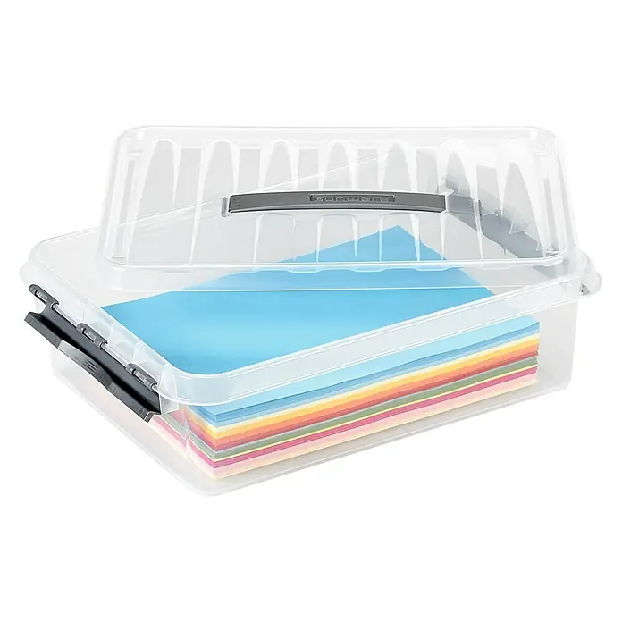 Sunware Aufbewahrungsbox Q-Line - L x B x H: 40 x 30 x 11 cm, Kunststoff, Transparent, Farbe Griff: Schwarz - Anwendungsbeispiel