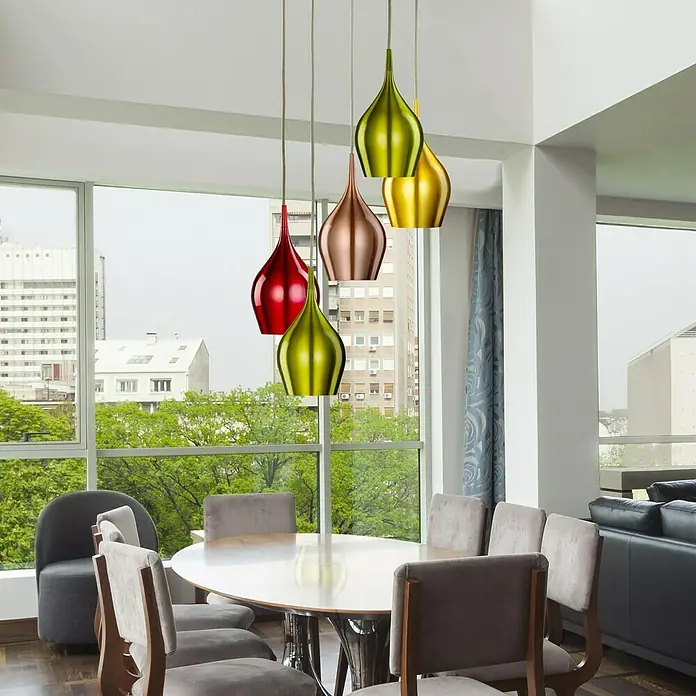 Searchlight Pendelleuchte Vibrant - 200 W, L x B x H: 31 x 30,5 x 160 cm, Bunt, E14 - Stimmungsaufnahme