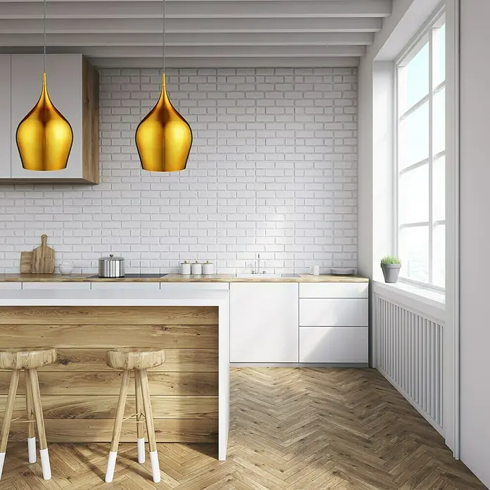 Searchlight Pendelleuchte Vibrant - 60 W, L x B x H: 26 x 26 x 160 cm, Gold, E27, 260 mm - Stimmungsaufnahme