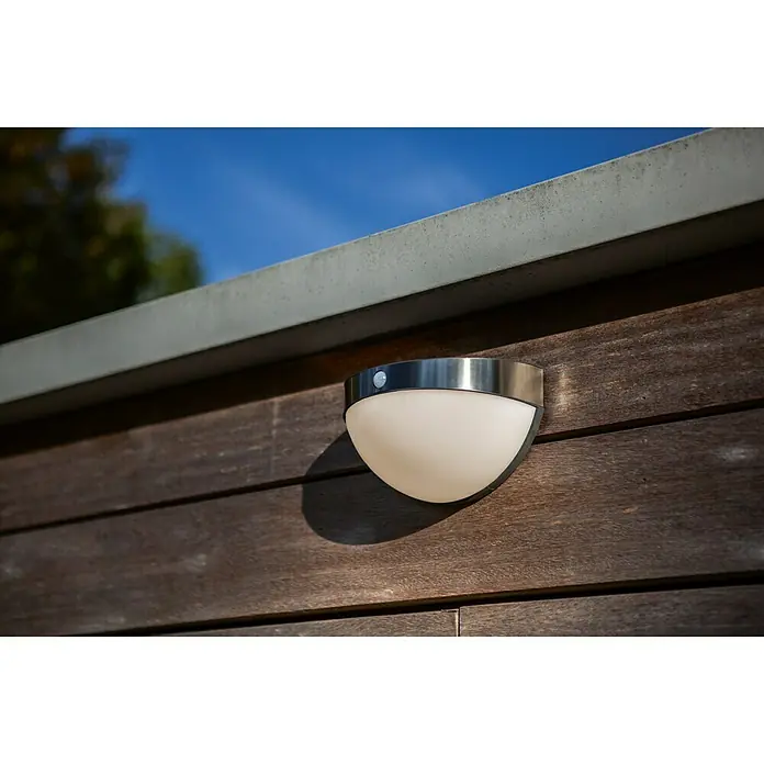 Lutec Aplique solar LED para exterior con sensor - Sensor, Acero inoxidable, Color de luz: Blanco neutro, Plateado