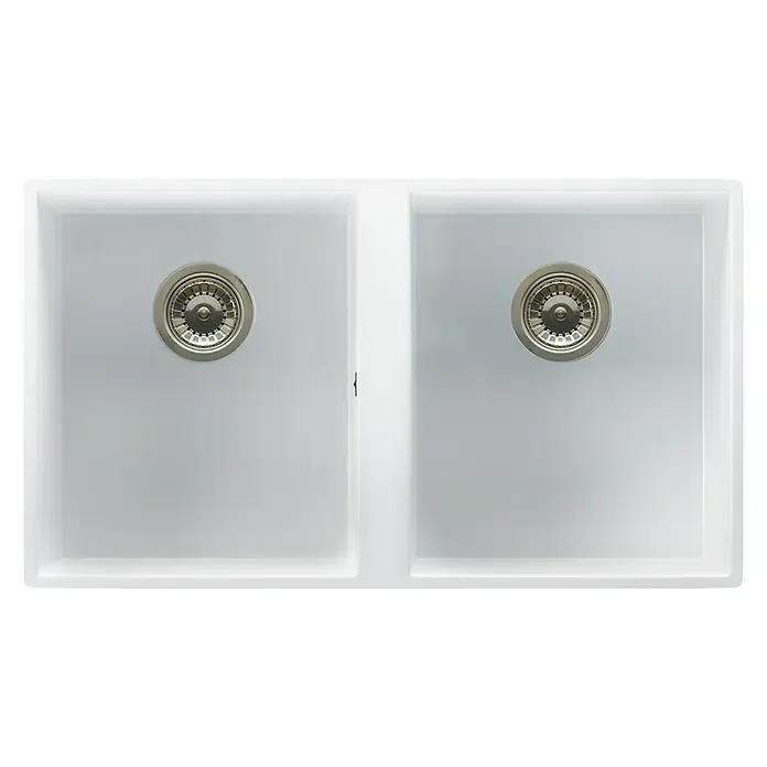 Atron Fregadero encastrable Colonia - 42,5 x 74,5 cm, 2 cubetas, Acrílico, Blanco mate, Mate
